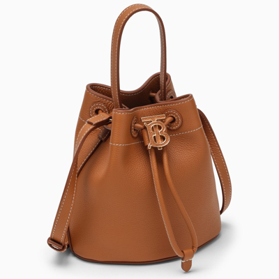 Shop Burberry Tb Mini Brown Leather Bucket Bag