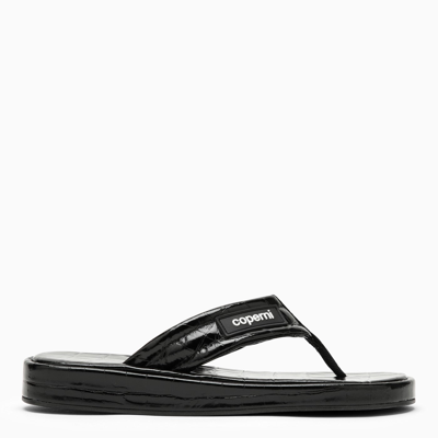 Shop Coperni Black Leather Flip Flop With Logo