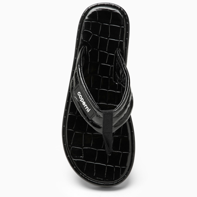 Coperni Logo-appliquéd Rubber-trimmed Croc-effect Patent Leather Flip Flops