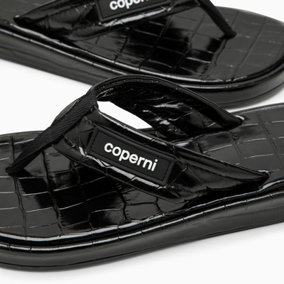 Shop Coperni Black Leather Flip Flop With Logo