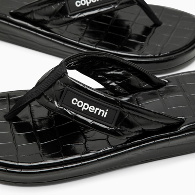 Coperni Logo-appliquéd Rubber-trimmed Croc-effect Patent Leather Flip Flops