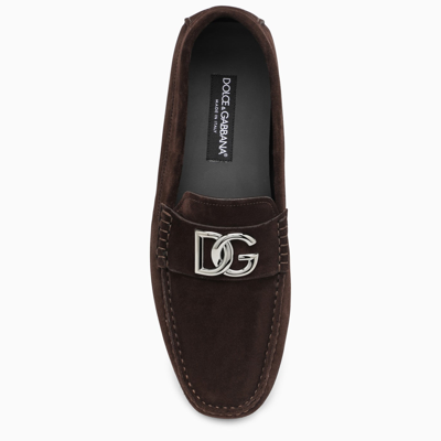 Shop Dolce & Gabbana Dolce&gabbana Brown Suede Loafer With Logo