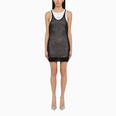 Shop Dsquared2 Black Perforated Mohair Blend Mini Dress