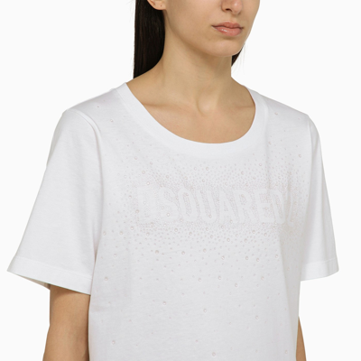 Shop Dsquared2 White Cotton Crew Neck T Shirt With Logo