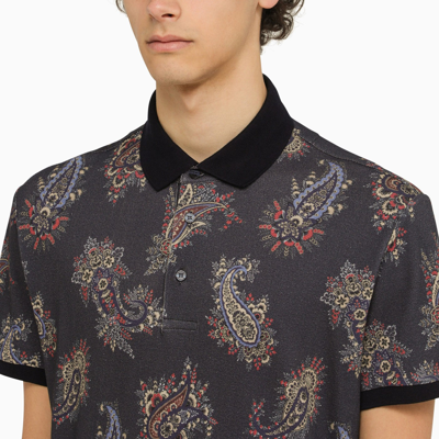 Shop Etro Black Short Sleeved Polo With Paisley Print