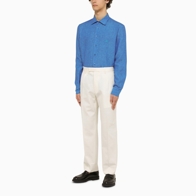 Shop Etro Light Blue Linen Shirt