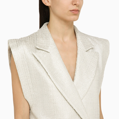 Shop Federica Tosi Silver Double Breasted Cotton Blend Waistcoat