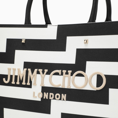 Shop Jimmy Choo M Avenue Black/white Canvas Tote Bag