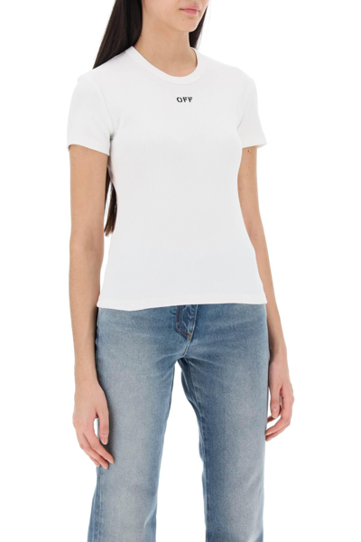 Shop Off-white Off White Ribbed T Shirt With Off Embroidery