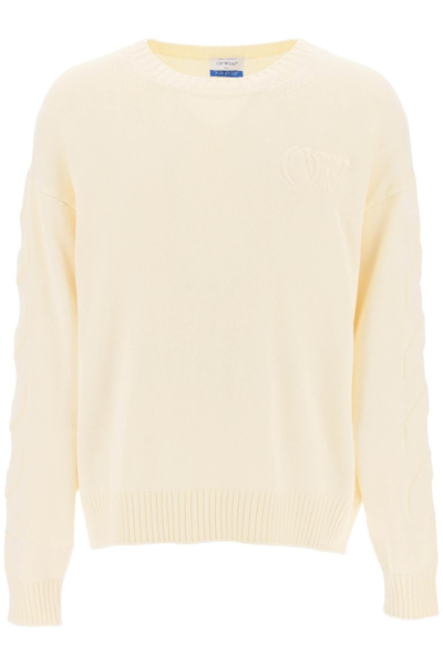 Shop Off-white Off White Sweater With Embossed Diagonal Motif