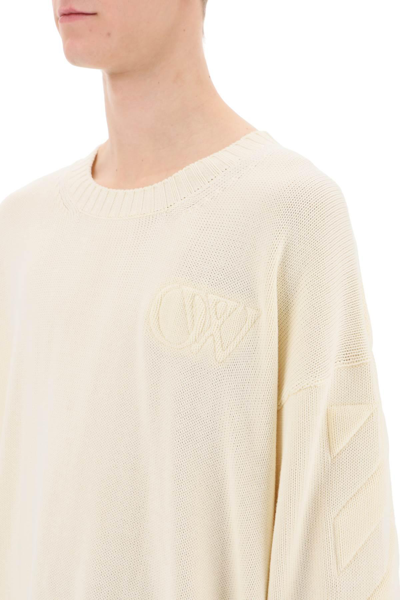 Shop Off-white Off White Sweater With Embossed Diagonal Motif