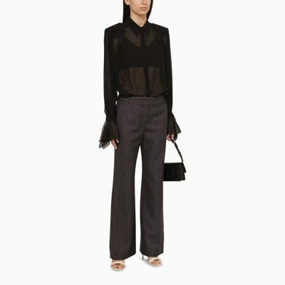 Shop Off-white Off White™ Grey Pinstripe Wool Blend Palazzo Trousers