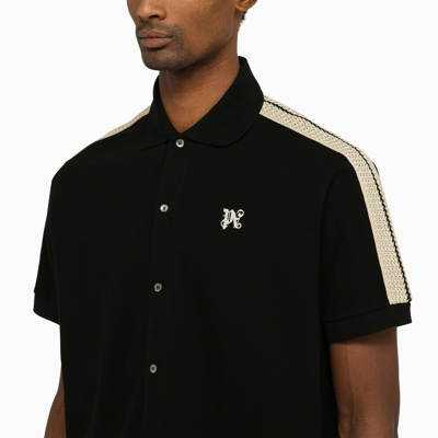 Shop Palm Angels Black Short Sleeved Polo Shirt With Monogram