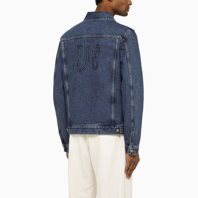 Shop Palm Angels Blue Denim Jacket With Monogram