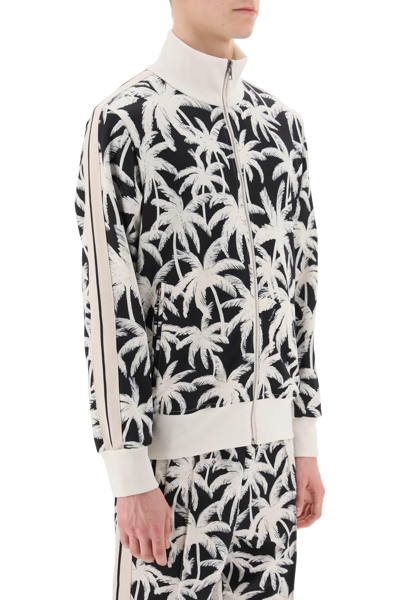 Shop Palm Angels Zip Up Sweatshirt With Palms Print