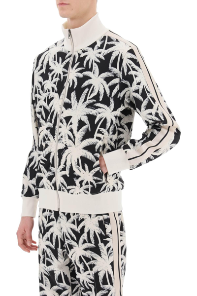 Shop Palm Angels Zip Up Sweatshirt With Palms Print