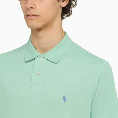 Shop Polo Ralph Lauren Aquamarine Piqué Polo Shirt With Logo