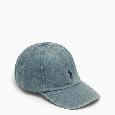Shop Polo Ralph Lauren Denim Light Blue Baseball Cap With Logo