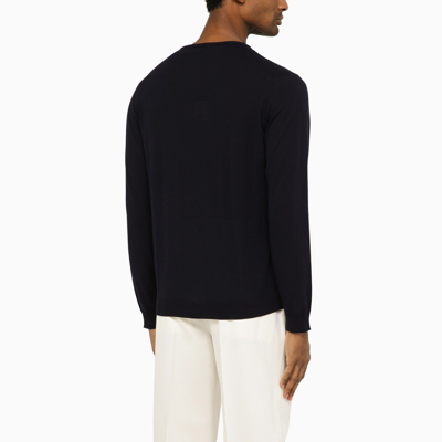 Shop Roberto Collina Navy Blue Cotton Crew Neck Sweater