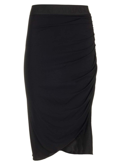Shop Dolce & Gabbana Drape Detailed Asymmetrical Jersey Skirt In Black