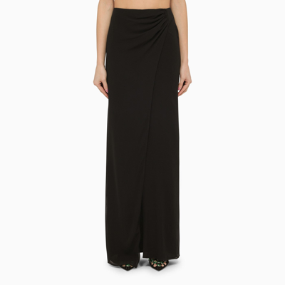 Shop The Andamane Black Silk Long Skirt With Drape