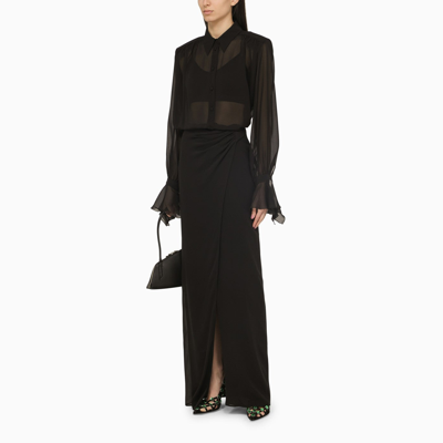 Shop The Andamane Black Silk Long Skirt With Drape