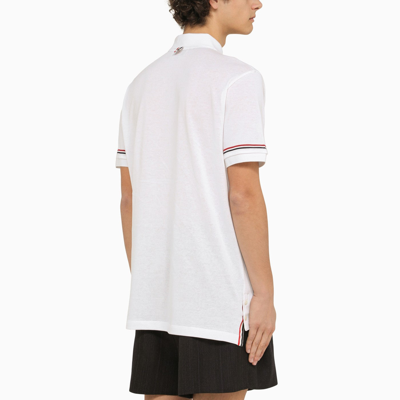 Shop Thom Browne Short Sleeved White Polo Shirt With Patch