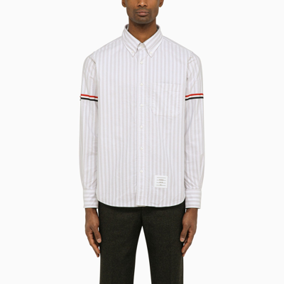 Shop Thom Browne White And Grey Striped Oxford Shirt