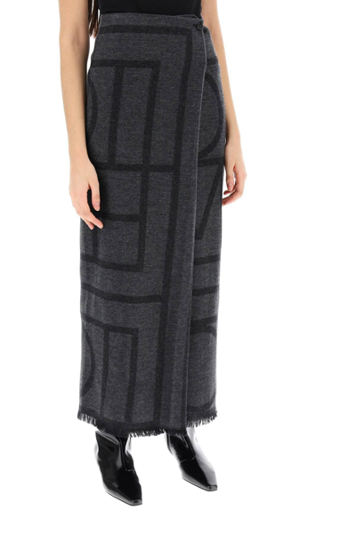 Shop Totême Toteme Monogram Wool Maxi Sarong Skirt