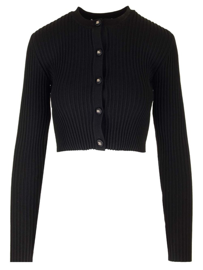 Shop Dolce & Gabbana Buttoned Cropped Knitted Cardigan In Black