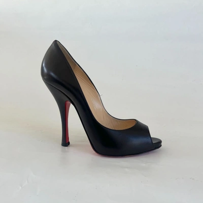 Pre-owned Christian Louboutin Black Leather Peep Toe Pumps, 37.5