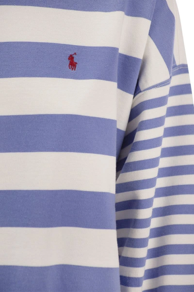 Shop Polo Ralph Lauren Crew-neck Sweatshirt With Stripes In White/light Blue