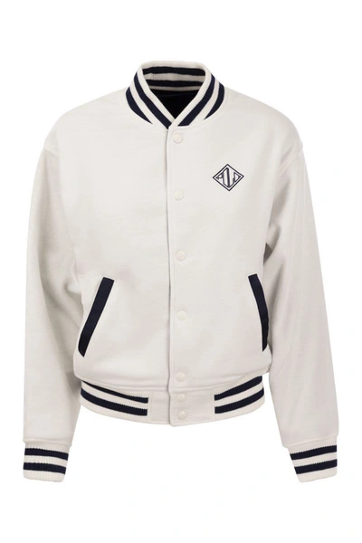 Shop Polo Ralph Lauren Double-sided Bomber Jacket With Rl Logo In White/blue