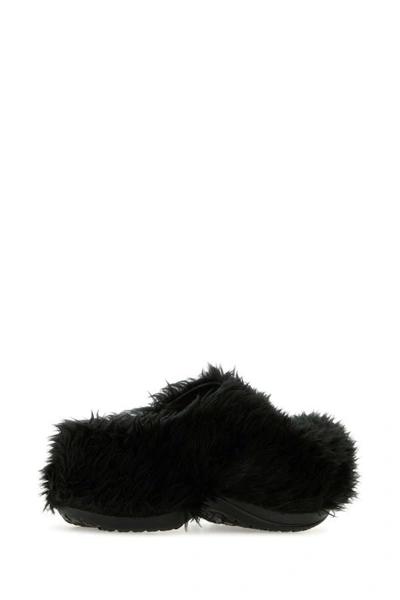Shop Balenciaga Man Black Rubber And Eco Fur Crocsâ„¢ Mules