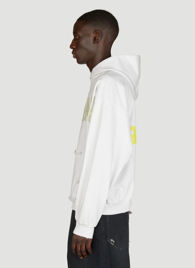 Shop Balenciaga Men Distressed Logo Print Hooded Sweatshirt In White