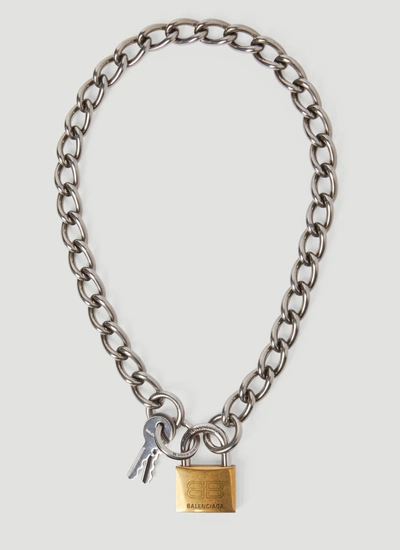Shop Balenciaga Women Locker Necklace In Silver