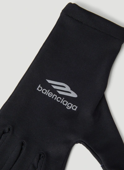Shop Balenciaga Women Technical Logo Print Gloves In Black