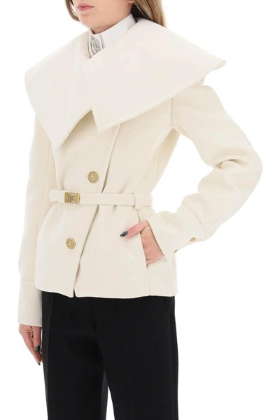 Shop Balmain Belted Double-breasted Peacoat Women In White