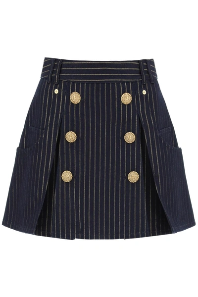Shop Balmain Pinstriped-denim Mini Skirt Women In Multicolor