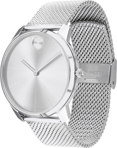 Pre-owned Movado Bold Thin Men's Silver Dial Stainless Steel Mesh Quartz Watch 3600832