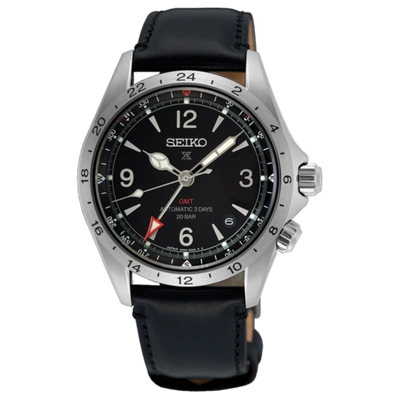Pre-owned Seiko Prospex Spb379j1 Alpinist Black Dial Gmt Leather 200m Automatic Watch