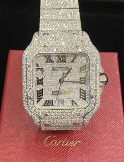 Pre-owned Cartier Diamond  Santos Wssa0018 Men's Watch 24.90 Cts Diamonds. Fully Iced Out. In G
