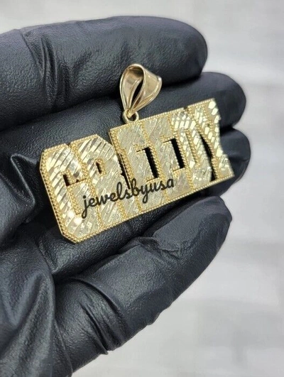 Pre-owned Nsg Solid Metal Men's Customized Name "greedy" Pendant 14k Yellow Gold Plated Silver