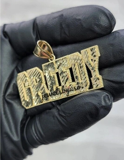 Pre-owned Nsg Solid Metal Men's Customized Name "greedy" Pendant 14k Yellow Gold Plated Silver