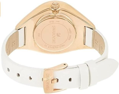Pre-owned Swarovski 5547635 Crystalline Gold Glitz Dial White Leather Band Womens Watch