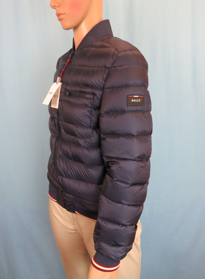 Pre-owned Bally $850  Navy Nylon Red White Web Logo Down Puffer Jacket Bomber 54 Us 44