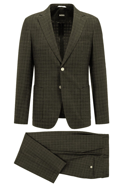 Pre-owned Hugo Boss $895 - Boss Slim Fit 2-piece Suit In Wool Linen Blend Italian Fabric - Size 40r In Green