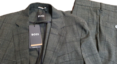 Pre-owned Hugo Boss $895 - Boss Slim Fit 2-piece Suit In Wool Linen Blend Italian Fabric - Size 40r In Green