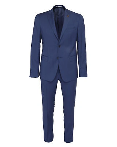 Pre-owned Pal Zileri Suit Solid Blue Lightweight Wool Luxury Italy 50 Us 40
