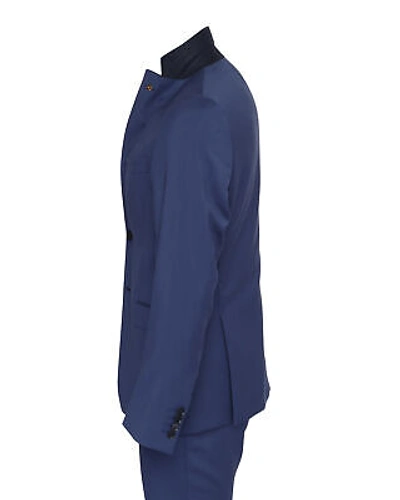 Pre-owned Pal Zileri Suit Solid Blue Lightweight Wool Luxury Italy 50 Us 40